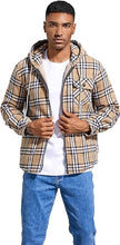Load image into Gallery viewer, Men&#39;s Sherpa Black &amp; Yellow Plaid Hooded Long Sleeve Jacket
