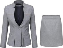 Load image into Gallery viewer, Polished Light Grey Long Sleeve Business Blazer &amp; Skirt Suit Set