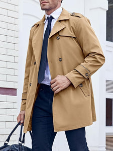 Wall Street Men's Camel Brown Double Breasted Lightweight Belted Trench Coat