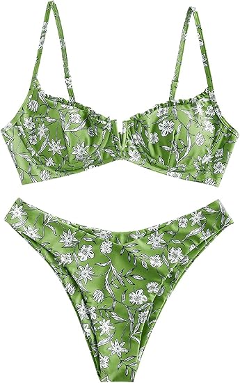 High Cut Underwire Bikini Green Swimsuit Set