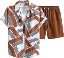 Load image into Gallery viewer, Men&#39;s Orange/Black Geometric Short Sleeve Shirt &amp; Shorts Set