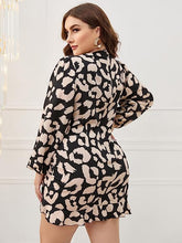 Load image into Gallery viewer, Plus Size Black/Taupe Ruffled Long Sleeve  Dress