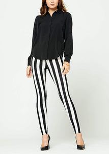 High Waist Black & White Striped Stretch Leggings