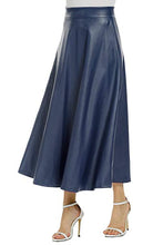 Load image into Gallery viewer, Vegan Leather Black High Waist A Line Midi Skirt