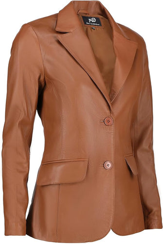 Women's Cognac Lambskin Leather Long Sleeve Jacket