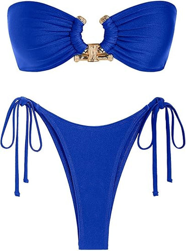 Beautiful Bandeau Bikini Blue Swimsuit