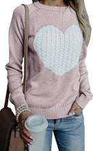 Load image into Gallery viewer, Winter Heart Patchwork Pink Knit Long Sleeve Sweater