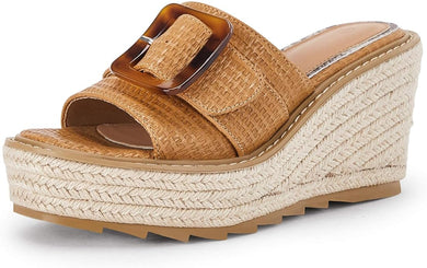 Chelsey Wedge Buckle Platform Brown Summer Sandals