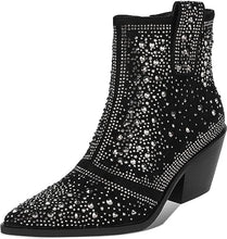 Load image into Gallery viewer, Cowboy Style Rhinestone Sequin Red Ankle Boots