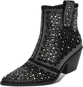 Cowboy Style Rhinestone Sequin Red Ankle Boots