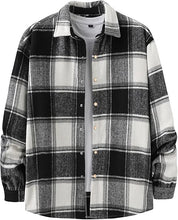 Load image into Gallery viewer, Men&#39;s Cotton Black Plaid Flannel Long Sleeve Shirt