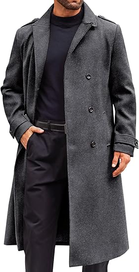 Men's Casual Winter Long Trench Gray Coat