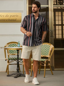 Men's Vacation Striped Summer Short Sleeve Black Striped Shirt