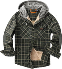 Load image into Gallery viewer, Men&#39;s Sherpa Green/White Lined Zip Up Hooded Long Sleeve Jacket