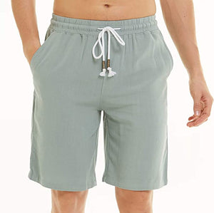 Men's Sage Green Linen Drawstring Casual Summer Shorts