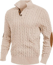 Load image into Gallery viewer, Men&#39;s Cable Knit Patchwork Zip Front White Sweater