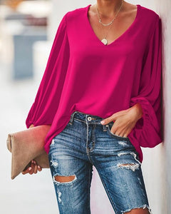 Chic Black Balloon Sleeve Loose Fit Blouse