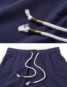 Men's Navy Blue Linen Drawstring Casual Summer Shorts