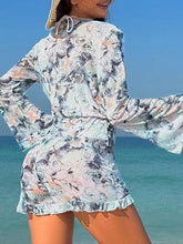 Load image into Gallery viewer, Summer Blue Floral Long Sleeve Shorts Romper