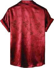 Load image into Gallery viewer, Men&#39;s Satin Red Floral Short Sleeve Button Down Shirt