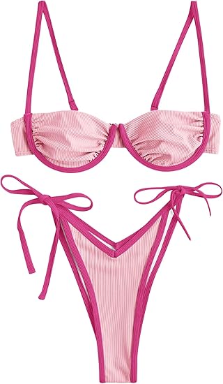 High Cut Underwire Bikini Rose Red Swimsuit Set