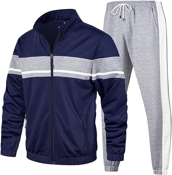 Men Full Zip Navy 2pc Jogging Tracksuit