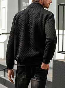 Men's Quilted Dark Green Long Sleeve Pullover Sweater