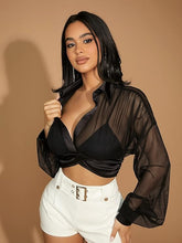 Load image into Gallery viewer, Satin Black Mesh Long Sleeve Top