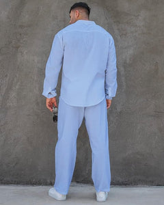 Men's Caribbean White Linen Cotton Shirt & Pants Set