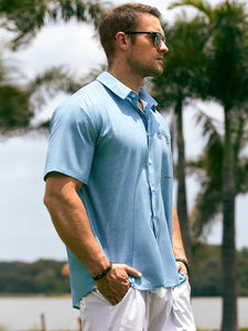 Men's Light Blue Palm Tree Short Sleeve Shirt