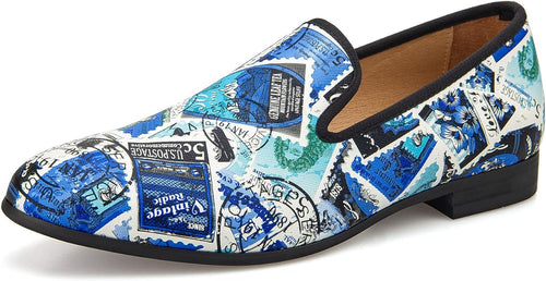 Men's Blue & White Passport Printed ress Shoes