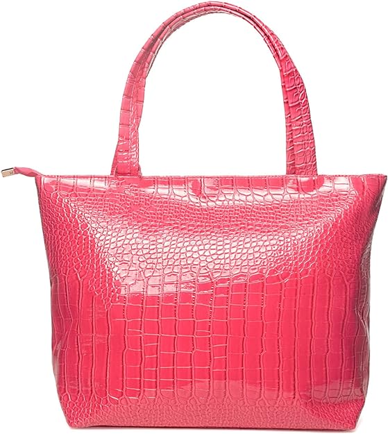 Fashionable Coral Pink Crocodile Printed Tote Style Handbag