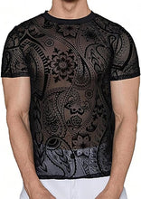 Load image into Gallery viewer, Men&#39;s Black Mesh Paisley Short Sleeve Shirt