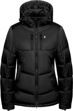 Black Hooded Winter Insulated Long Sleeve Puffer Coat