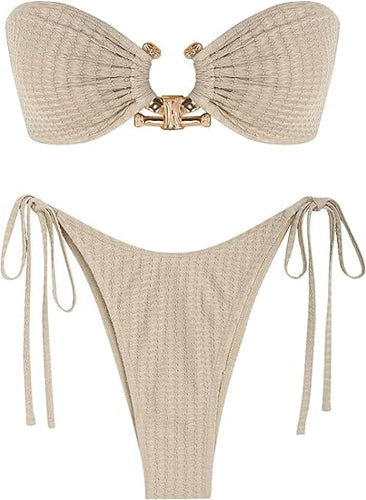 Beautiful Bandeau Bikini Beige Swimsuit