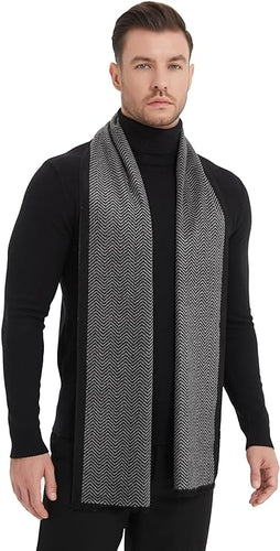 Men's Luxury Chevron Black Cashmere Feel Scarf