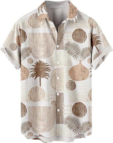 Men's Summer Floral Printed Short Sleeve B-warm White Shirt