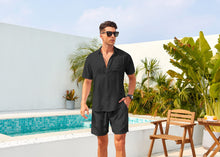 Load image into Gallery viewer, Casual Men&#39;s Blue Vacation Style Shirt &amp; Shorts Set