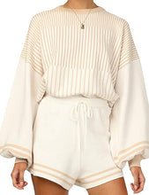 Load image into Gallery viewer, Soft Knit Pullover Long Sleeve Green Striped Sweater &amp; Shorts Set