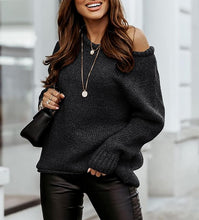 Load image into Gallery viewer, Black Slouchy Knit Long Sleeve Oversized Winter Sweater