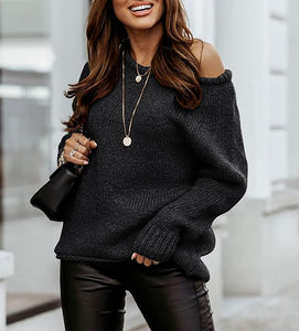Brown Slouchy Knit Long Sleeve Oversized Winter Sweater