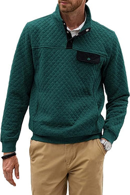 Men's Quilted Dark Green Long Sleeve Pullover Sweater