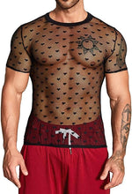 Load image into Gallery viewer, Men&#39;s Black Mesh Heart Short Sleeve Shirt