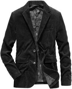 Vintage Dark Blue Corduroy Long Men's Sport Coat