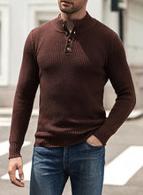 Load image into Gallery viewer, Men&#39;s Brown Knit Button Front Long Sleeve Turtleneck Sweater