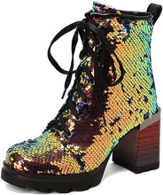 Load image into Gallery viewer, Lace Up Glitter Sequin 5.5cm-green Combat Boots