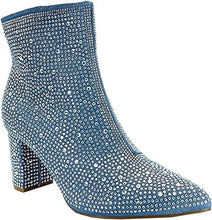 Load image into Gallery viewer, Rhinestone Studded Sequin Blue Denim Rhinestone Ankle Boots