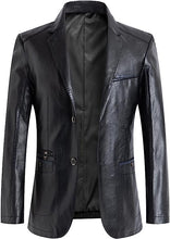 Load image into Gallery viewer, Men&#39;s Black Faux Leather Long Sleeve Moto Jacket