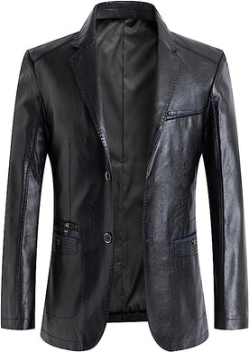Men's Black Faux Leather Long Sleeve Moto Jacket