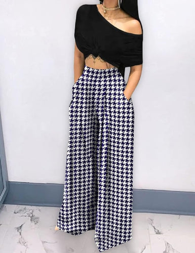 Plus Size Black & White Checkered Wide Leg Pants